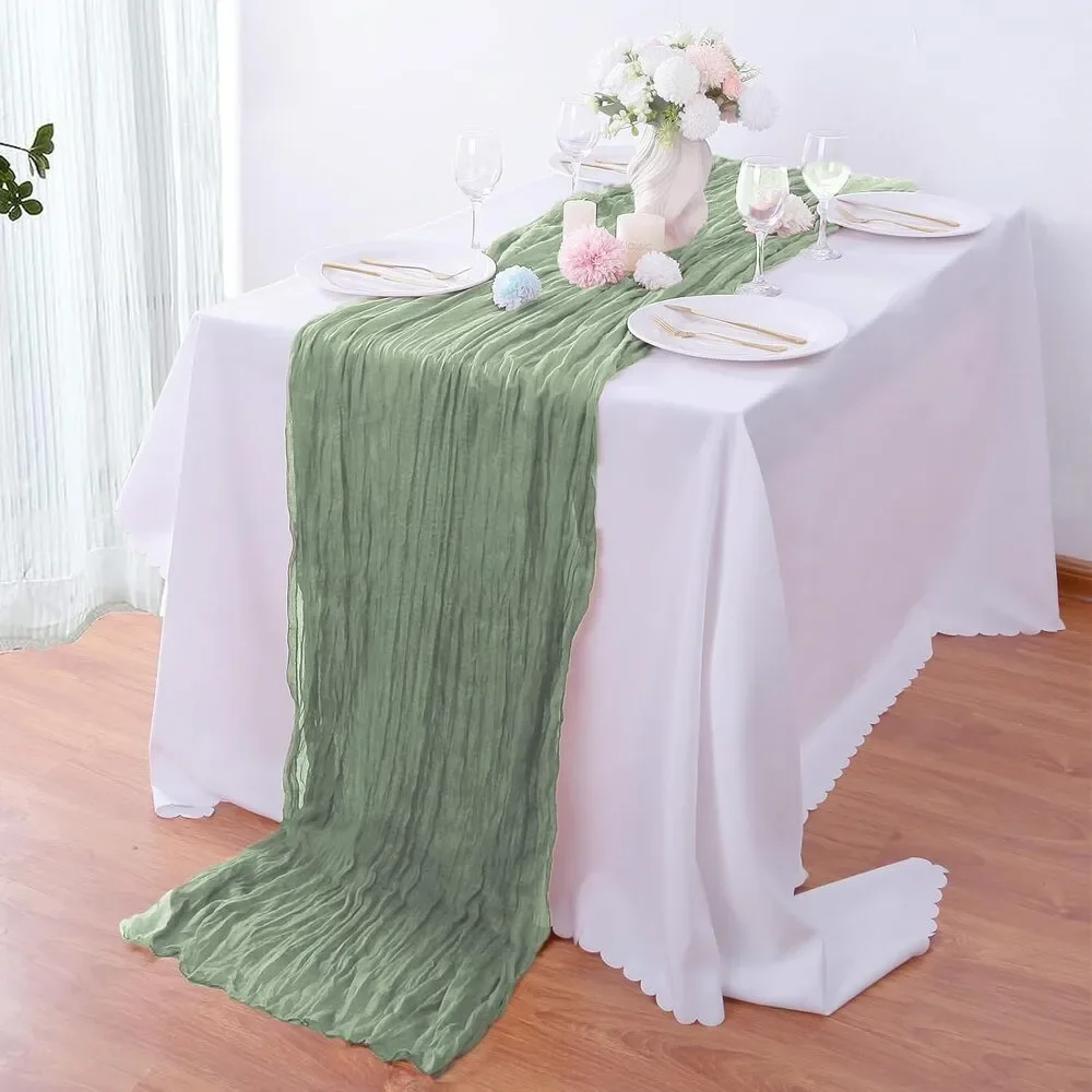 4 Pack Sage Green Cheesecloth Table Runner 120